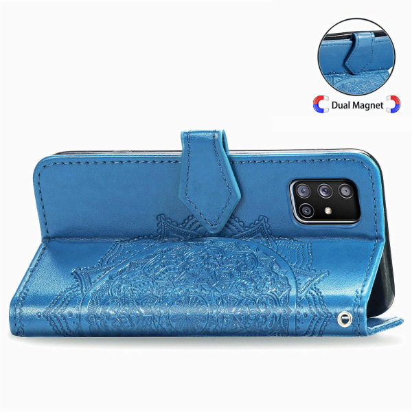 Etui til Samsung Galaxy A51 5g Cover Læder Pung Cover Emboss Mandala Magnetisk Flip Beskyttelse Stødsikker - Blå