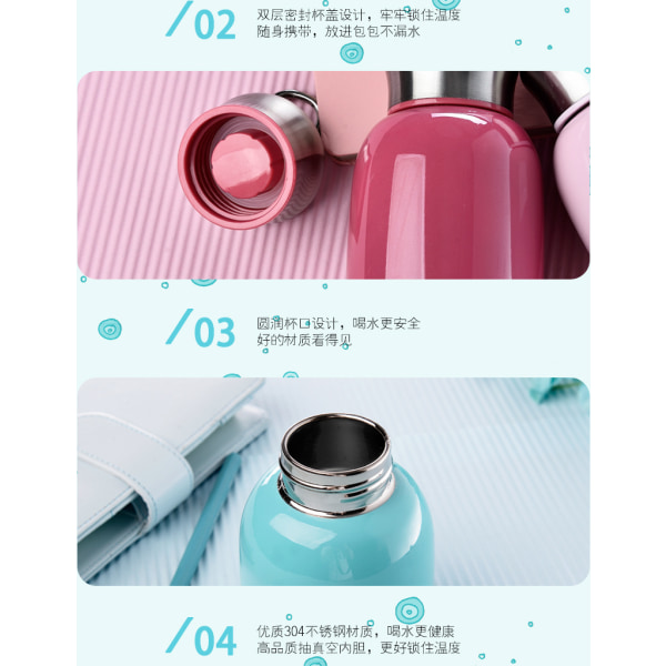 280ML Mini Cute Kaffe Vakuum Flasks Termokande Rustfrit Stål Rejse Dr pink