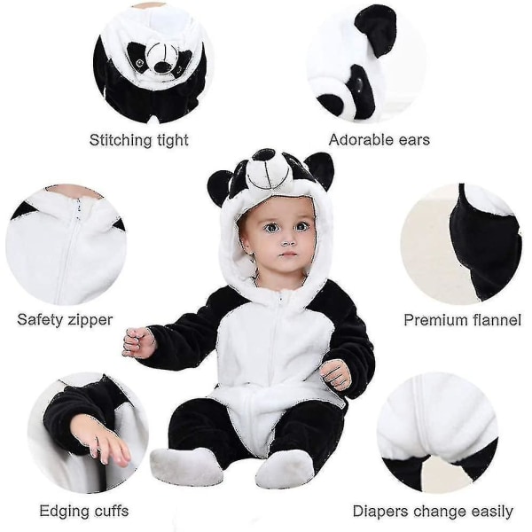 Unisex Dyre Kostume Vinter Efterår Flannel Hætte Romper F Panda 80CM