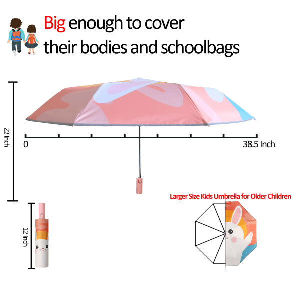 Sammenleggbar paraply for barn Automatisk kompakt reiseparaply for regn og sol UV-beskyttelse for jenter og gutter 8-15 år