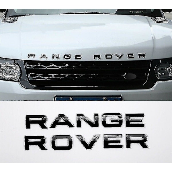 Blank sort Range Rover Front Grill Bonnet Badge Emblem Og Bagside Bogstaver Badge (pakke med 2)