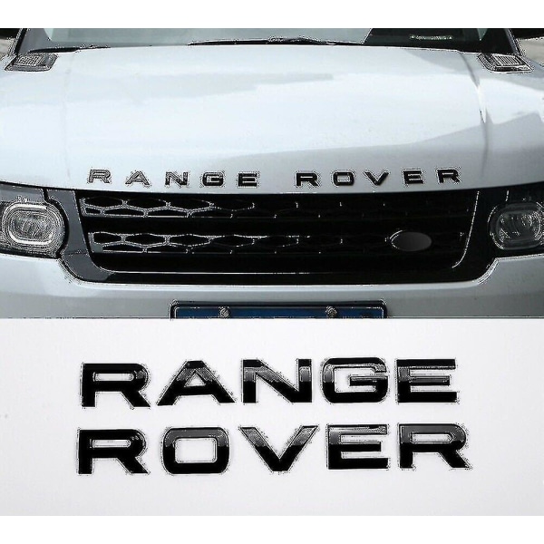 Glanssvart Range Rover Front Grill Motorhuv Badge Emblem och Bakre Lettering Badge (paket med 2)