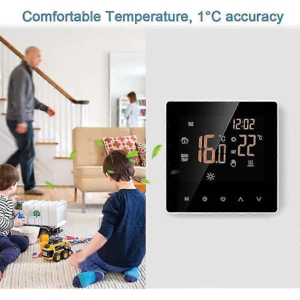 Smart termostat, programmerbar digital rumtermostat med LCD-touchskærm og kontrolapp, elektrisk vægtermostat med intern sensor/gulvsensor