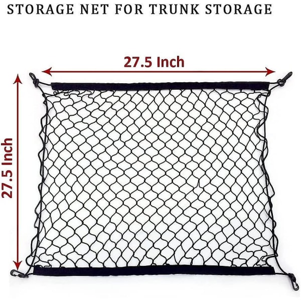 Bil bagasjeromsnett bagasjeromsnett justerbart elastisk organiseringsnett, nylon bagasjeromsnett universell passform for bil bagasjerom kjøretøy varebil SUV (27,5'' X 27,5'')