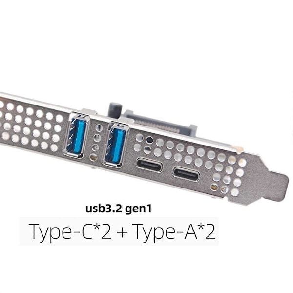 Type C USB 3.2 Gen1 5Gbps PCIE -korttisovitin PCI Express -kortti 2xUSB A -portti+2xType-C-portti/USB3.2 PCI-E -laajennuskortti