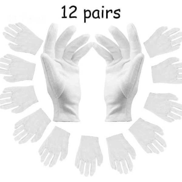 12 par hvite hansker bomull myke bomullshansker Pustende arbeidshansker damer