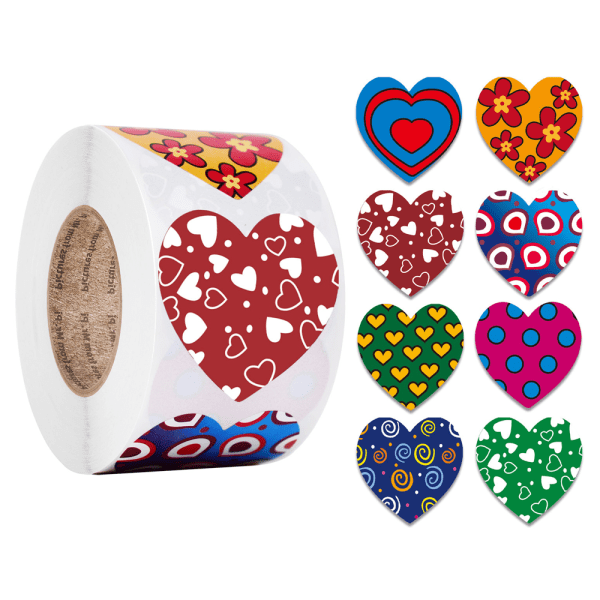 Valentine's Day Heart Shaped Stickers Roll, 500pcs Cute Colorful Heart Shaped Decorative Stickers, Heart Shaped Labels