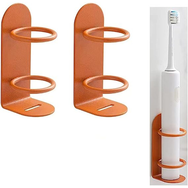 Sähköhammasharjan pidike, seinälle kiinnitettävä hammasharjan pidike, ympäristöystävällinen ja kestävä Orange [2 packs]