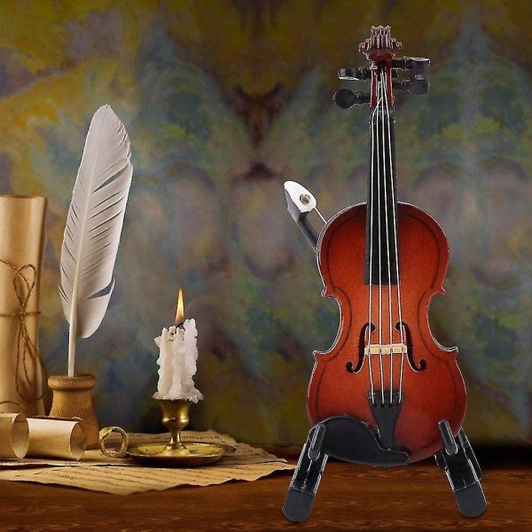 Miniatyyri viulu, puinen miniviulumalli jalustalla muusikolle kotitoimiston myymälän koristeeksi