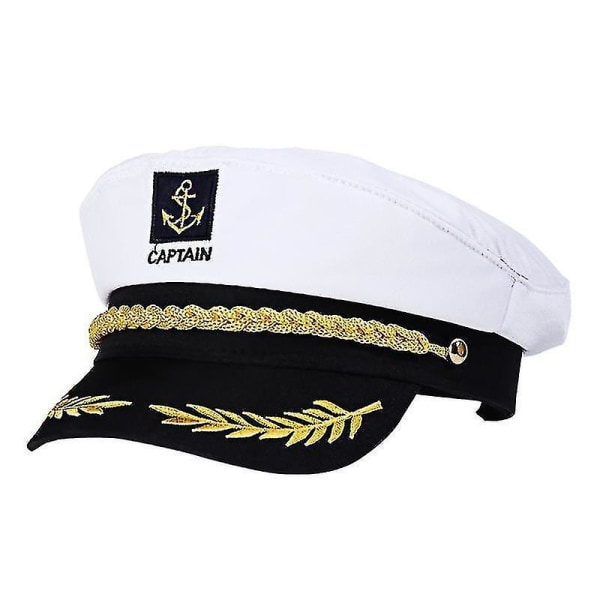 Vuxen Yacht Båtskepp Sjömanskapten Kostym Hatt Cap Marin Marine Admiral Broderad Kaptens Cap (vit)
