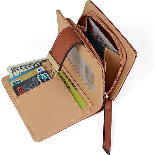 Kort veske for kvinner i lær Medium lommebok Blad Bifold Card Myntholder Brown