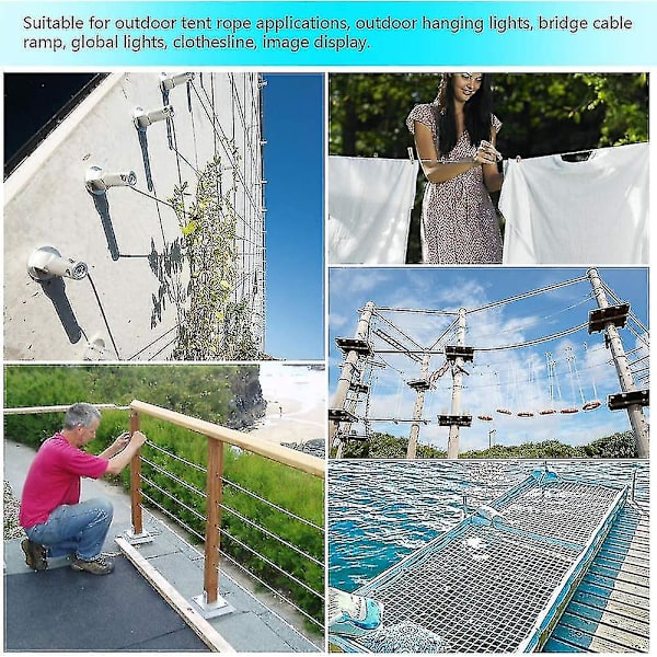 Puutarha- ja kaapeliaita-sarjat, 30 m / 100 jalkaa PVC-pinnoitettua raskasta 304 ruostumattomasta teräksestä valmistettua kaapelia, kiertäjäkaapeli-jännityslaite (kaapeli ja liittimet)