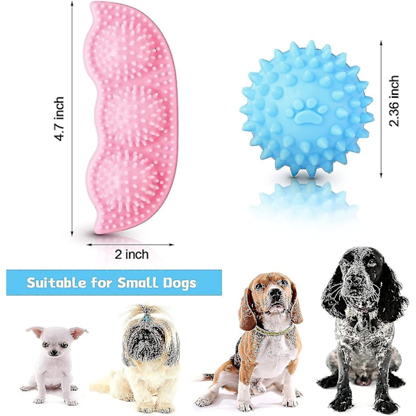4 stycken hundtuggleksaker, sfäriska och prickiga hundtuggare för valptandborstning