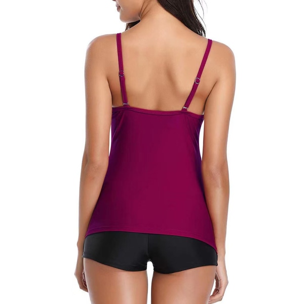 Scoop Neck Tankini ja poikashortsit uimapukusarja (naisille), 2-osainen sarja wine red M