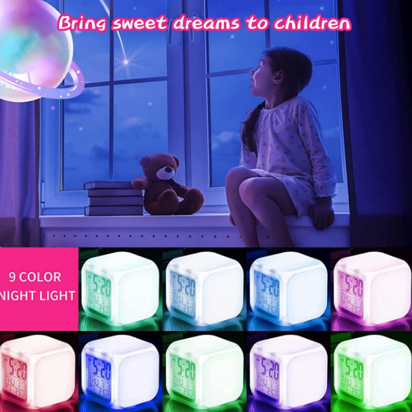 Digital vekkerklokke for barn, vekkerklokke for barn, med 7 farger