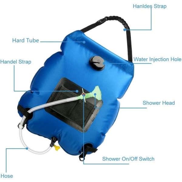 Solardusjpose, 5 gallon/20L solvarmet campingdusj