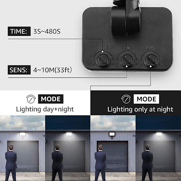 LED-ulkovalaisin 100W Liiketunnistimella IP65 Vedenkestävä 60000lm Kylmä Valkoinen Valo Puutarhaan, Autotalliin, Urheilukentälle