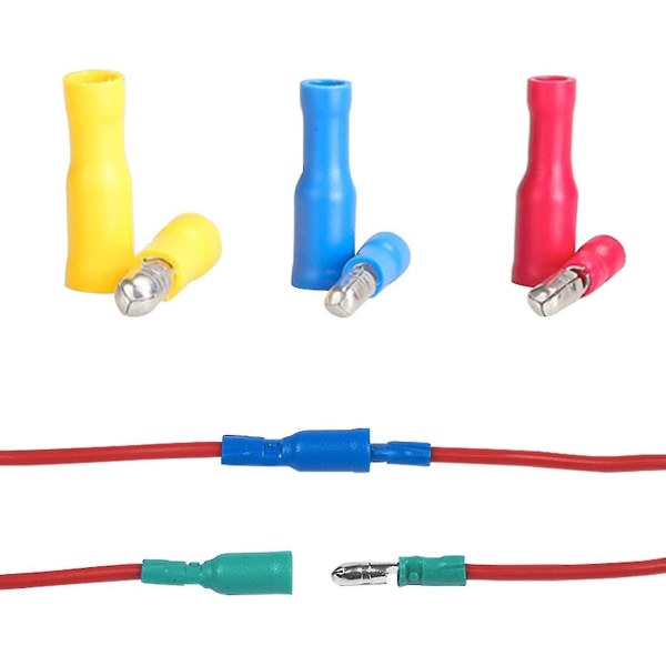 100 stk Elektriske Lugs Isolerte Elektriske Klemsterminaler & Koblingssett Bilrett Ledningsterminaler (3 Ulike Størrelser)