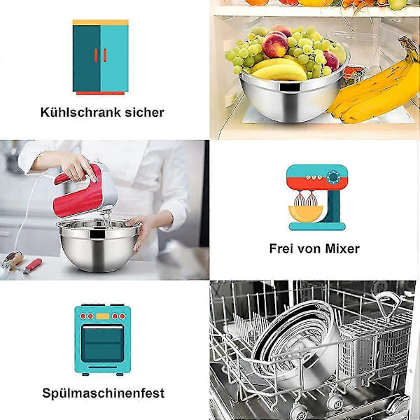 5 stk. Blandeskål, rustfrit stål Stabelbar Salatskål Med Lufttæt Låg, serveringsskål Til Køkken C
