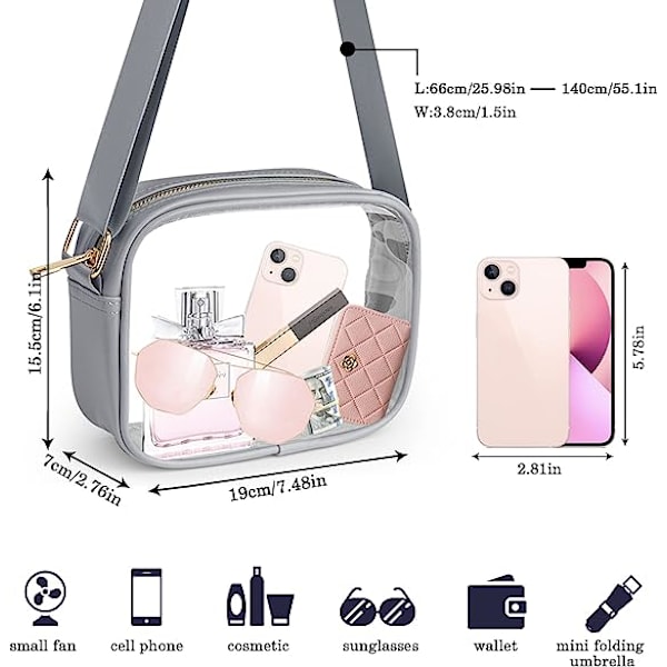 Gjennomsiktig crossbody-veske, stadion-godkjent gjennomsiktig veske for konserter, sportsarrangementer og festivaler space gray