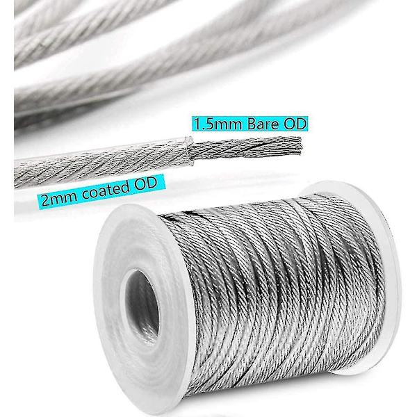 Puutarha- ja kaapeliaita-sarjat, 30 m / 100 jalkaa PVC-pinnoitettua raskasta 304 ruostumattomasta teräksestä valmistettua kaapelia, kiertäjäkaapeli-jännityslaite (kaapeli ja liittimet)
