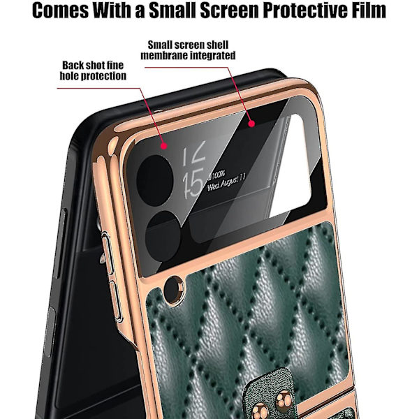 Rhomboid læderetui med ring og elektroplettering ramme til Samsung Galaxy Z Flip 3: Beskyttende cover