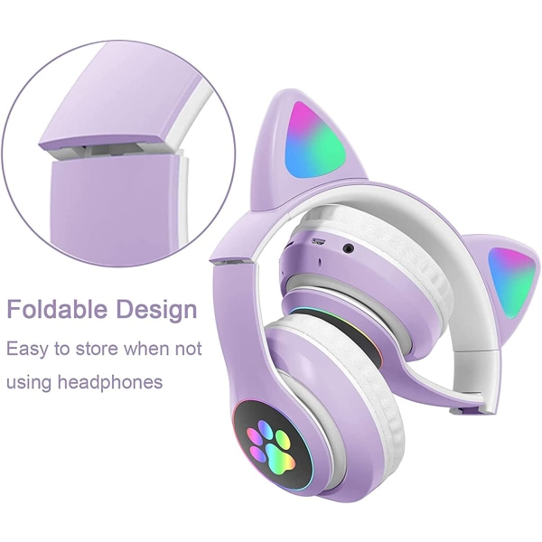 Vikbara Bluetooth hörlurar, Cat Ear LED Light Up Wireless