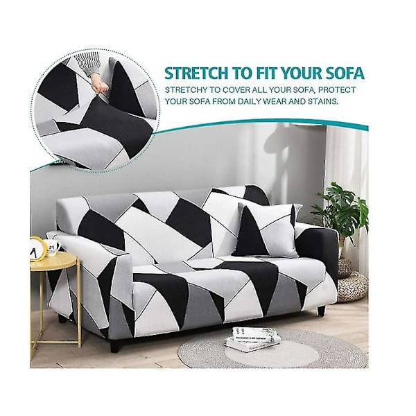 Sofaovertræk til stue, sofaovertræk 2-personers, (gratis pudebetræk) strækbart sofaovertræk beskyttelse, let tilpasset elastisk vaskbart sofaovertræk (sort)