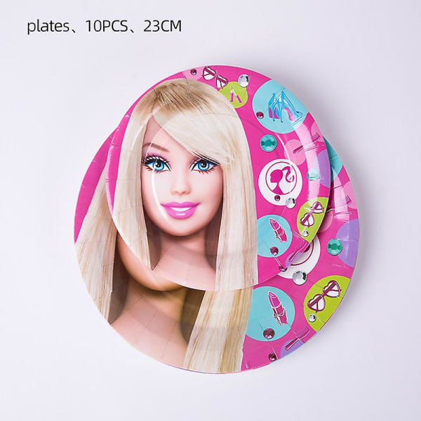 Barbie-syntymäpäiväjuhlien koristelu alumiinifolio ilmapallo lapsille tytöille tapahtumatarvikkeet tausta kertakäyttöiset pöytäastiat banneri lahjapussi 9 inches Plate-10pcs