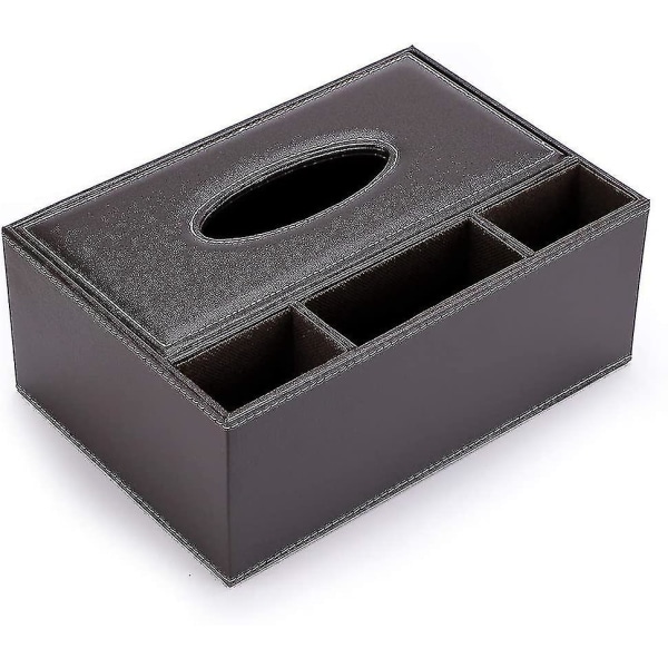 Rektangulær Pu Leather Tissue Box Dispenser med 3 rom Skrivebord O