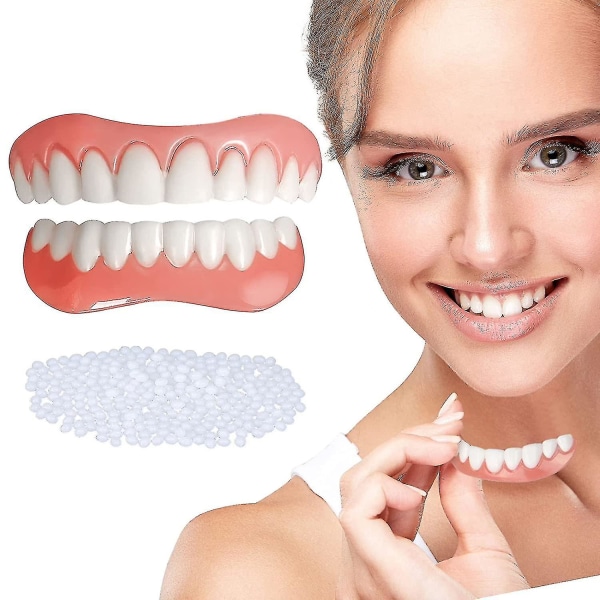 Väärennetyt hampaat, proteesihampaat ylä- ja alaleualle, suojaa hampaitasi