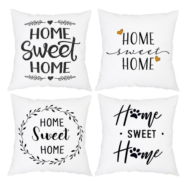 Set med 4 stk Home Sweet Home putetrekk, 18x18 tommer, R for Sofa Bed Couch Home Bed For