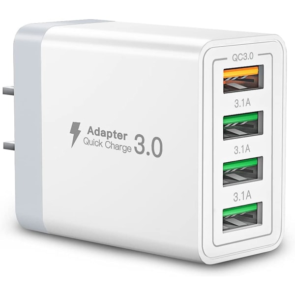 USB vegglader, 33W 4-ports hurtigladerblokk, multiport USB