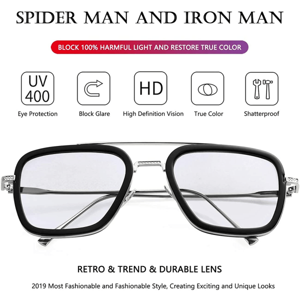 Solbriller Vintage Kvadratisk Metal Stel Briller til Mænd Kvinder - Retro Iron Man og Spider-Man Solbriller Nerd Briller Kvadratiske Briller-51MM Linsebredde