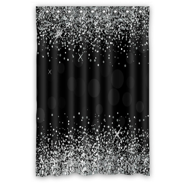 Shiny Silver Glitter Black Waterproof Polyester Shower Curtain And Hooks 120x180 Cm