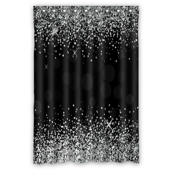 Skinnende Sølv Glitter Sort Vandtæt Polyester Badeforhæng Og Kroge 120x180 Cm