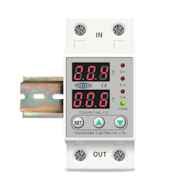 Din-skena 60a 230v Justerbar Överspänning och Underspänning Skyddsenhet Skyddsrelä Tomzn Tovpd1-63