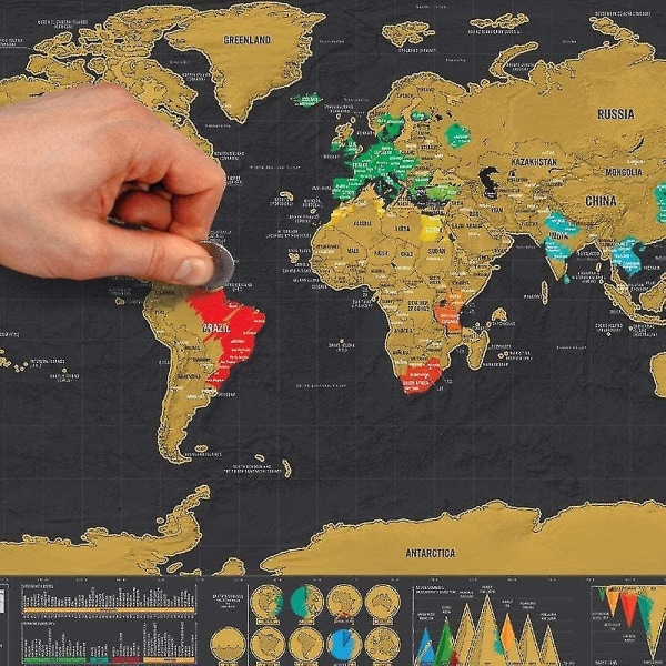 Raaputa pois maailmankartta matkustajille, musta ja kultainen kartta 82 x 59 cm