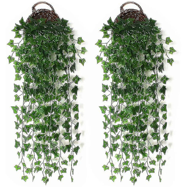 2 Kunstige Eføy Kunstige Vinstokker, Kunstige Grønne Hengende Plante Vinstokker