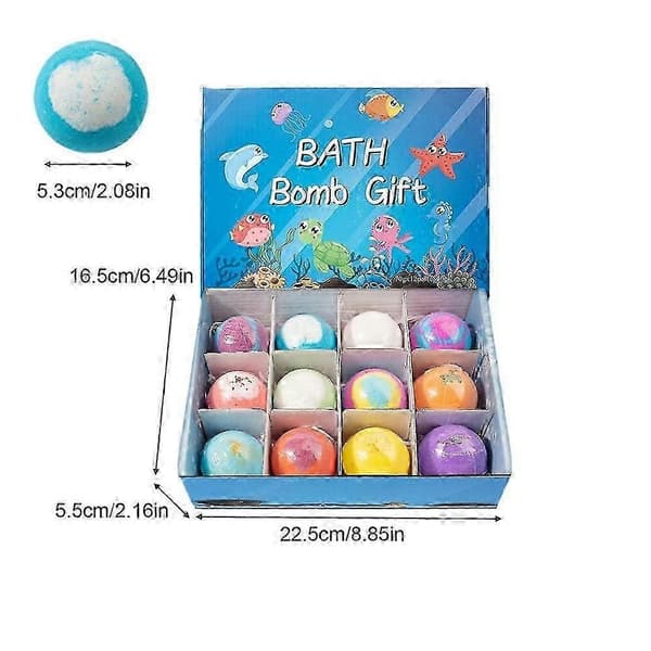 12*50g Badbomb Presentförpackning, Färgglada Bubbelbadbomber Aromaterapi Spa Set Påskpresent för Barn Pojkar Flickor