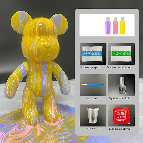 DIY Måla Teddy Bear Violent Bear Kit Set Fluid Måleri Kreativ Heminredning D