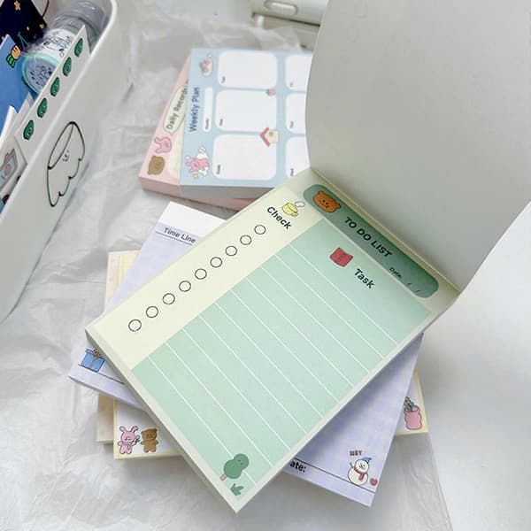 100 ark Kaniner Ugentlig Plan Dyr Memoblok Selvklæbende Sticky Notes Bjørn Sticky Notes til Studerende Kontorarbejdere Rabbit Rabbit  Bear