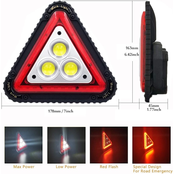 3 COB 30W 1500LM LED arbejdslys, genopladelig bærbar vandtæt
