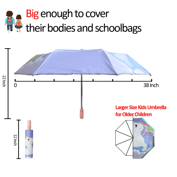 Barnhopfällbart paraply Automatiskt kompakt reseparaply för regn och sol UV-skydd för flickor och pojkar i åldern 8-15