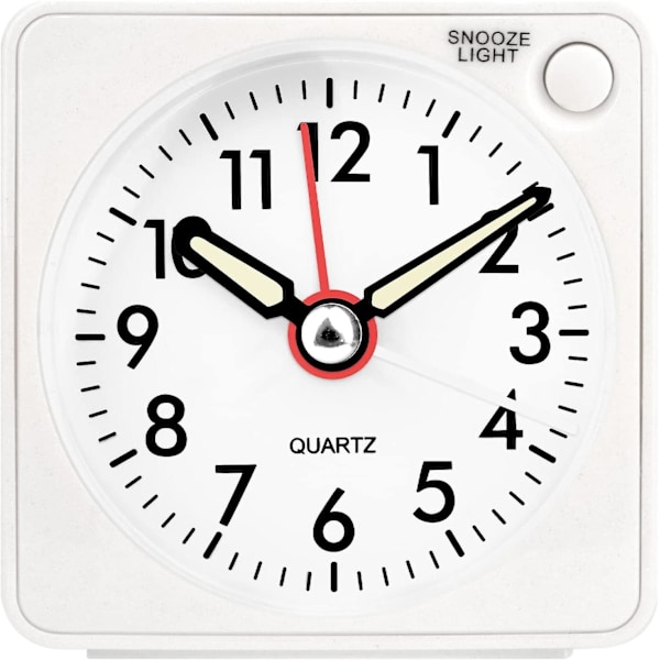Tyst Analog Alarmklocka, Liten Tyst Reseklocka med Snooze och Ljus, Kvarts Analoga Alarmklockor för Sovrum Kontor Resor