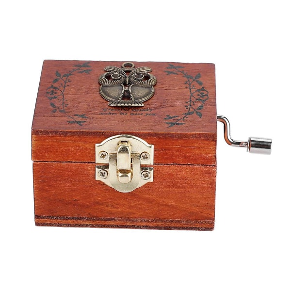 1kpl puinen käsikampi musiikkilaatikko mekaaninen klassinen askartelu syntymäpäivälahja (pöllö)