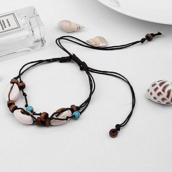 Boho Naturlig Skallsten Anklets For Kvinner Treperle Hav