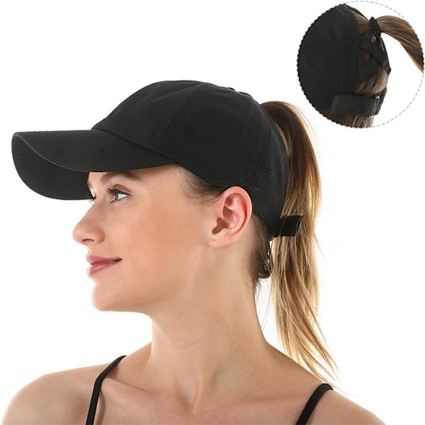 Kvindernes Crossover Ponytail Baseball Cap Justerbar Høj Messy Bun Pony Hat Hurtigtørrende Cap