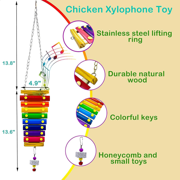 , 6 stycken för Coop, kycklinggunga och xylofonleksak, papegojakyckling färgglad stegleksak