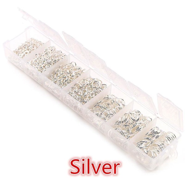 En uppsättning låda 3 4 5 6 7 8 10mm brons guld silver pläterade öppna hoppringar delade ringar länkögla för DIY smyckestillverkning 1450pcs Set Rhodium